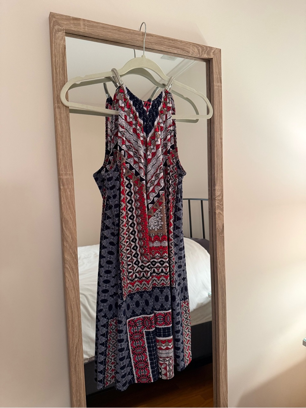 Alfani Navy and Red Patterned Midi Dress